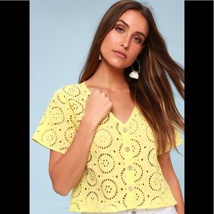 LULUS eyelet buttoned down yellow Top,size small